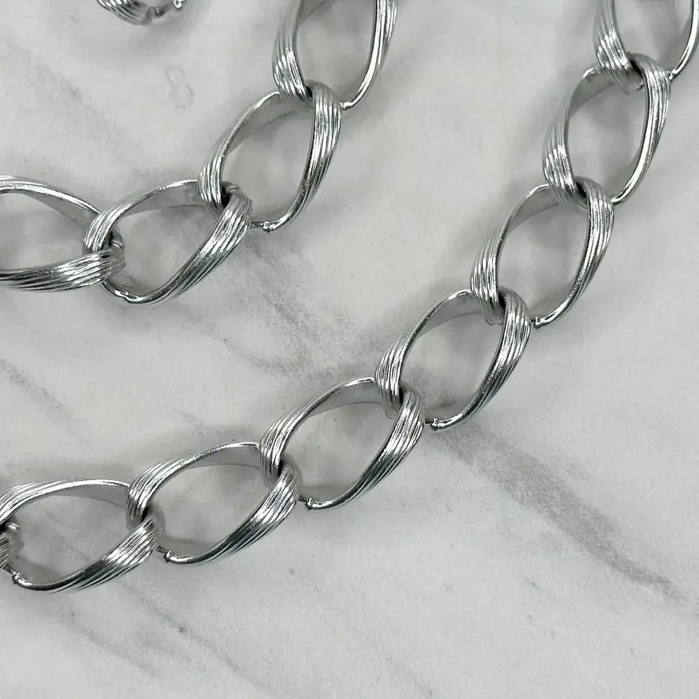 Chunky Textured Silver Tone Metal Chain Link Belt Size XS Small S